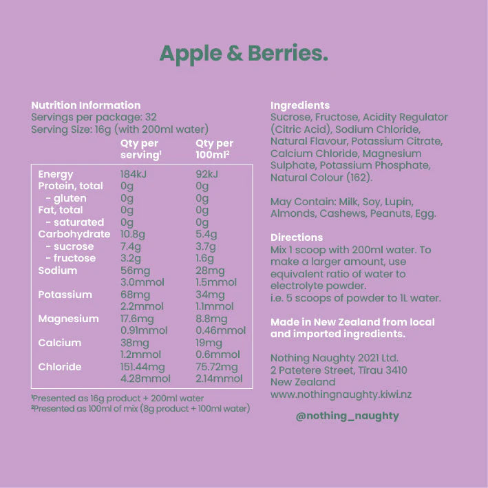 Nothing Naughty Electrolyte Hydration Apple + Berries 515g