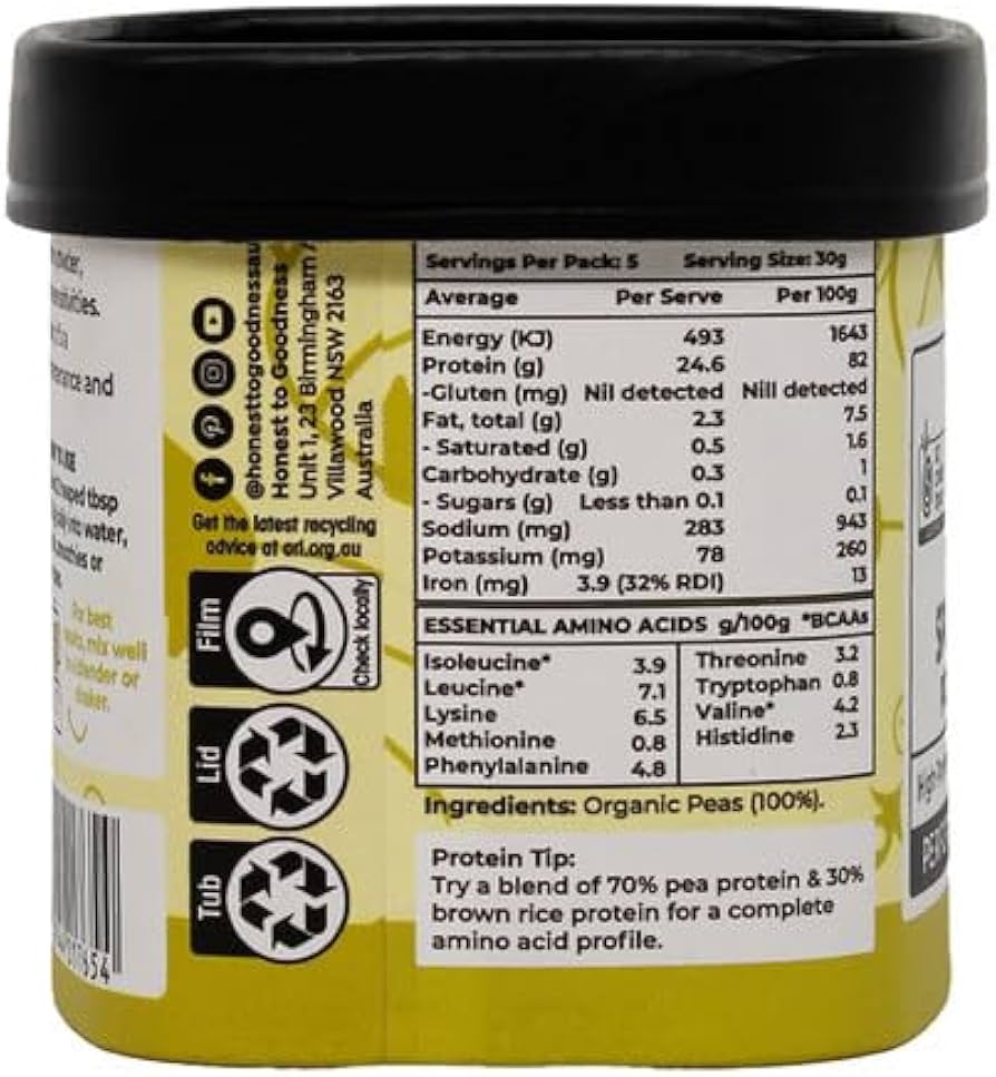 Honest to Goodness Organic Sprouted Pea Protein Powder 150g