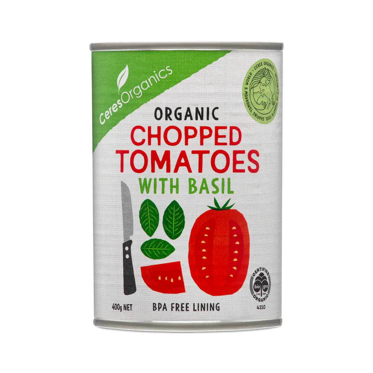 Ceres Organics Chopped Tomatoes with Basil 400g