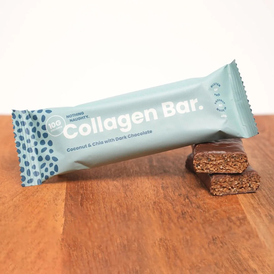 Nothing Naughty Collagen Bar Coconut + Chia with Dark Chocolate