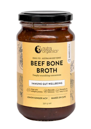 Nutra Organics Beef Bone Broth Concentrate Lemon Ginger ACV 390g